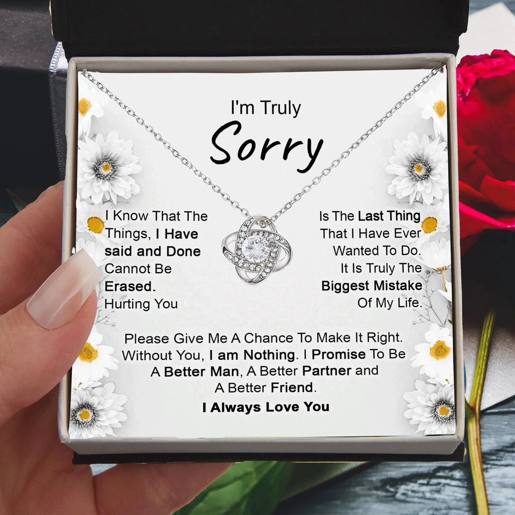 Apology Gift for Girlfriend, Wife, Soulmate - I’m Truly Sorry - Love Knot Pendant Necklace