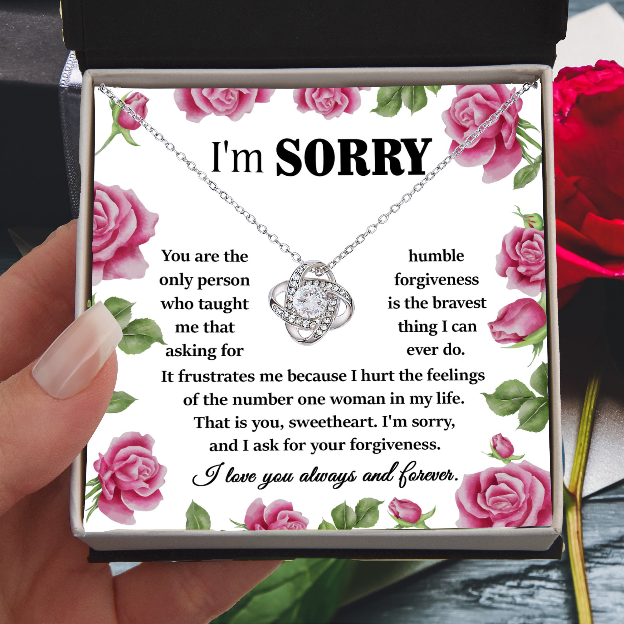 Apology Gift for Girlfriend, Wife, Soulmate-Sorry, Your Forgiveness-Love Knot Pendant Necklace - Mallard Moon