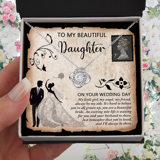 Daughter Wedding Day Gift - Beautiful Bride Love Knot Pendant Necklace