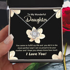 To My Wonderful Daughter – Love Knot Necklace with Magnolia Flower Message Card | Proud Mom Gift for Birthday or Graduation