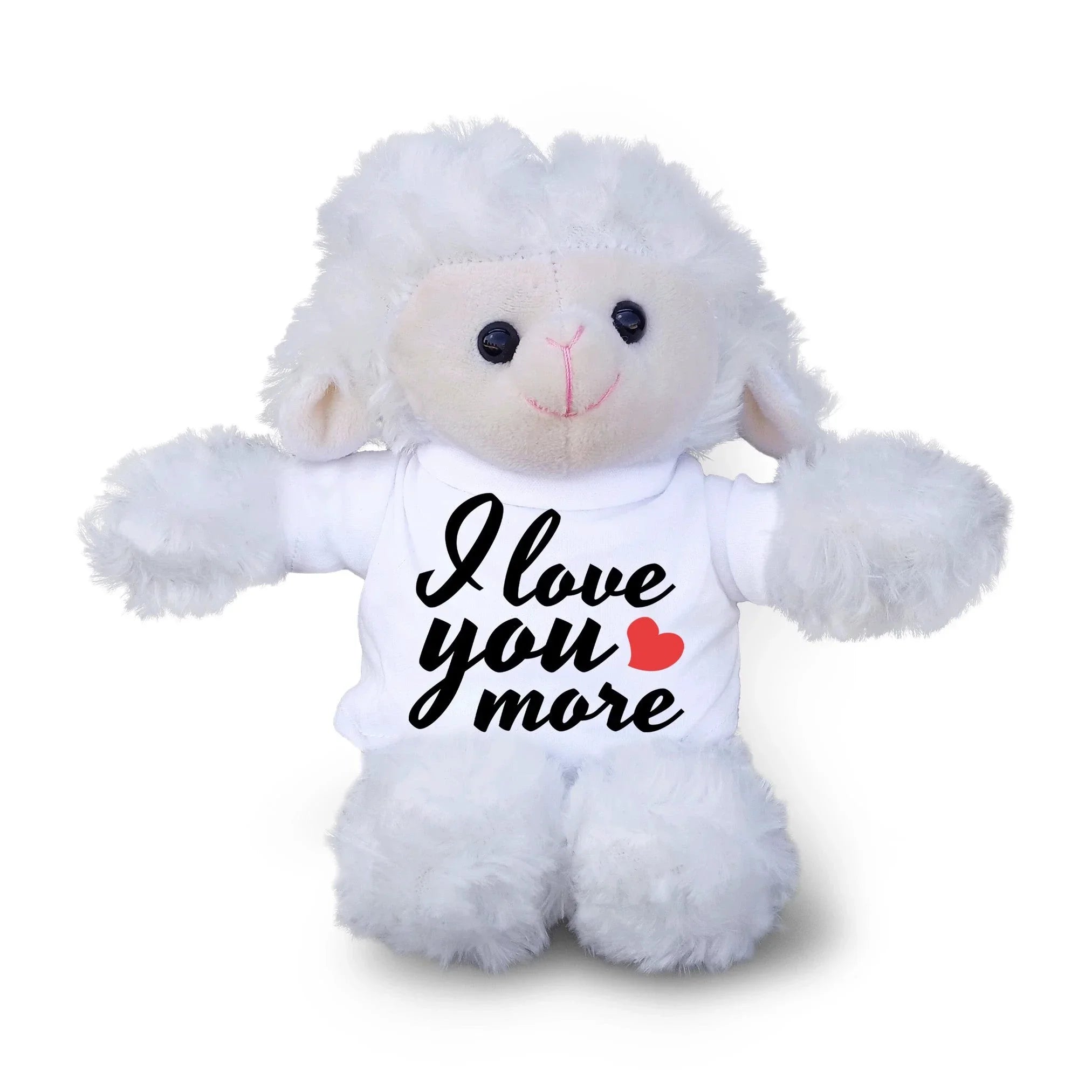 Love You More - Plush Lamb, Panda, or Teddy Bear with Tee Shirt Romantic Gift for Sweetheart