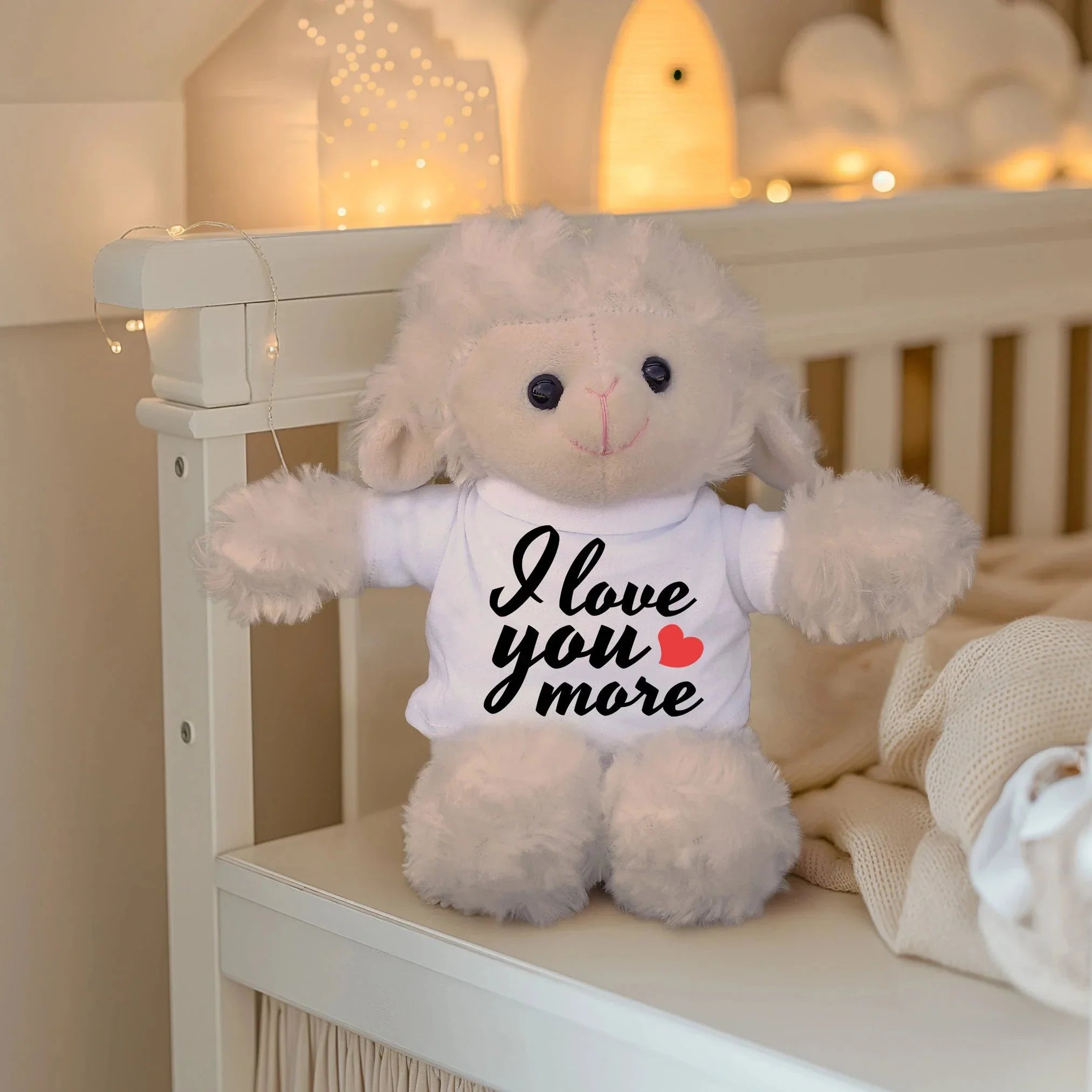 Love You More - Plush Lamb, Panda, or Teddy Bear with Tee Shirt Romantic Gift for Sweetheart