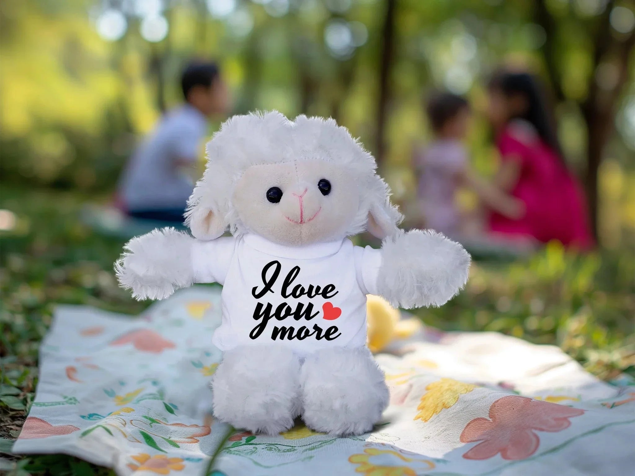 Love You More - Plush Lamb, Panda, or Teddy Bear with Tee Shirt Romantic Gift for Sweetheart