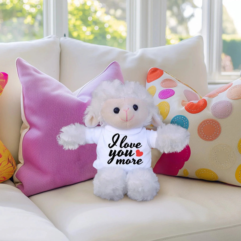 Love You More - Plush Lamb, Panda, or Teddy Bear with Tee Shirt Romantic Gift for Sweetheart