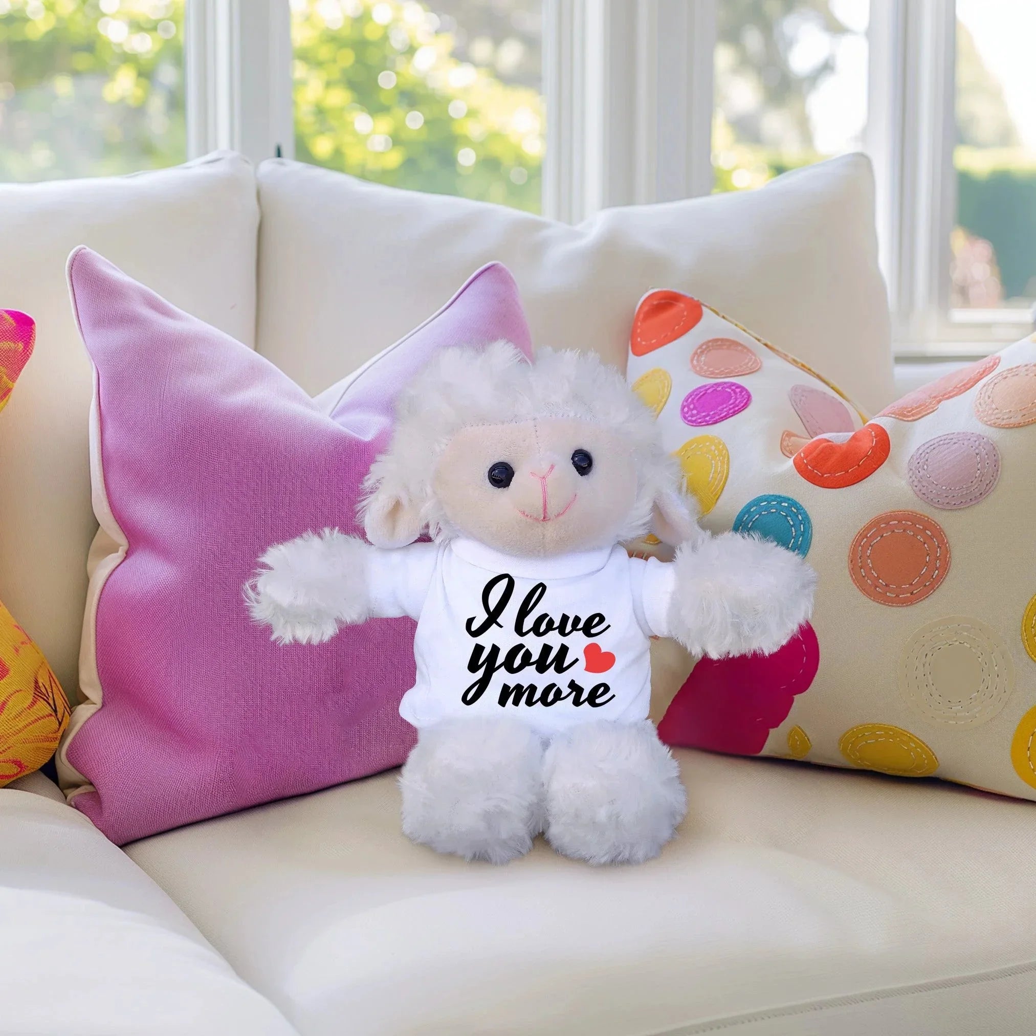 Love You More - Plush Lamb, Panda, or Teddy Bear with Tee Shirt Romantic Gift for Sweetheart