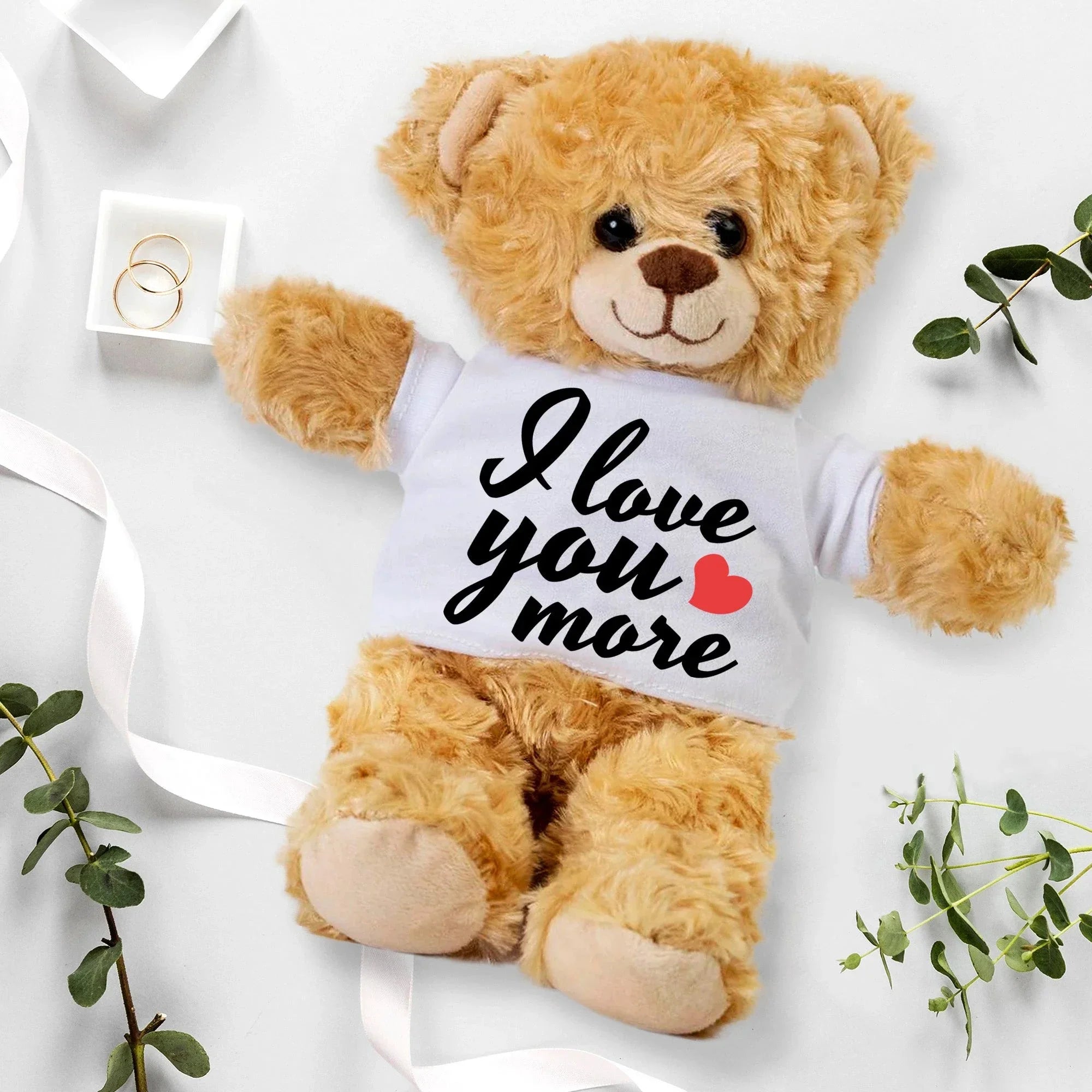 Love You More - Plush Lamb, Panda, or Teddy Bear with Tee Shirt Romantic Gift for Sweetheart