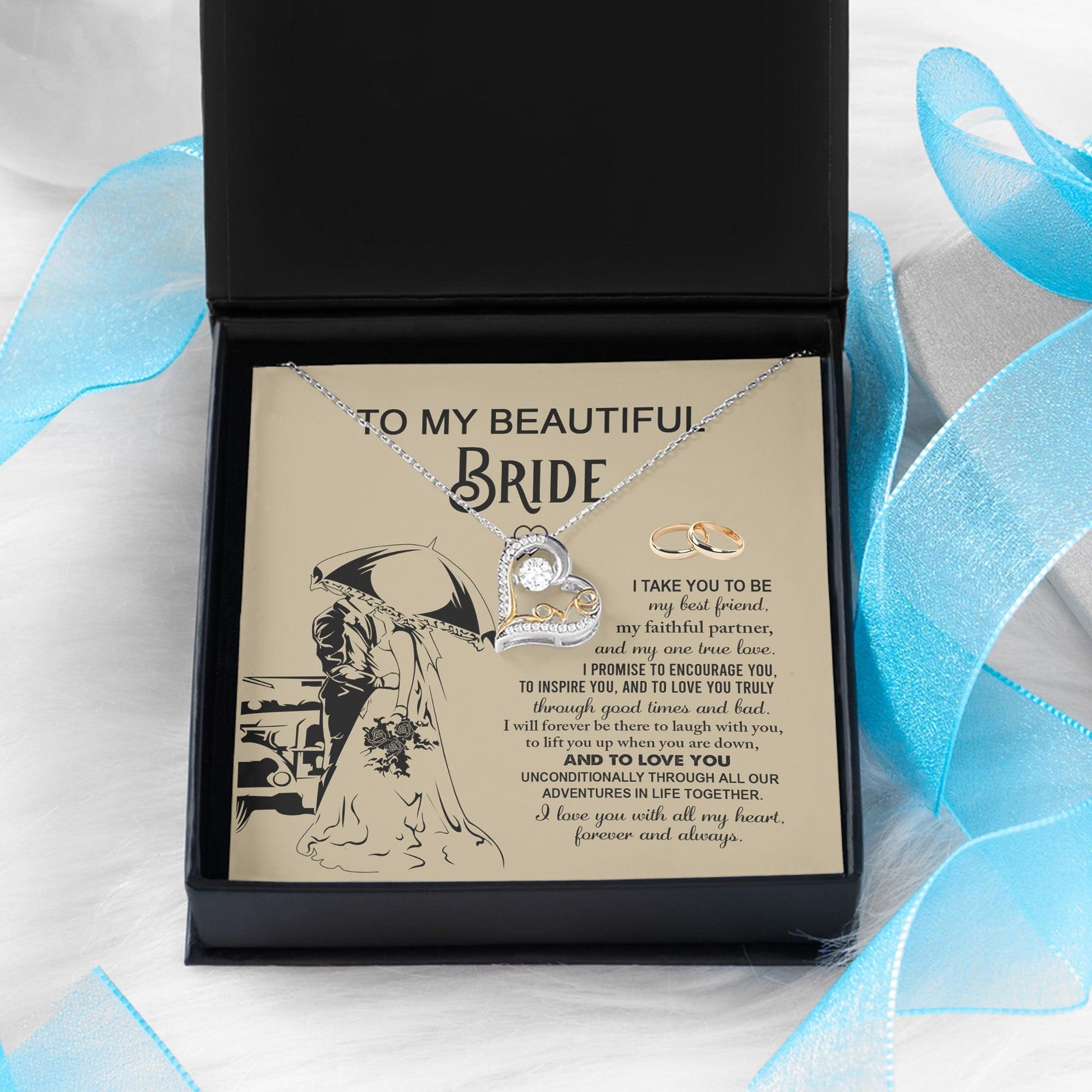 To My Beautiful Bride - My Best Friend, Faithful Partner Love Dancing Heart Pendant Necklace Wedding Day Gift - Mallard Moon Gift Shop