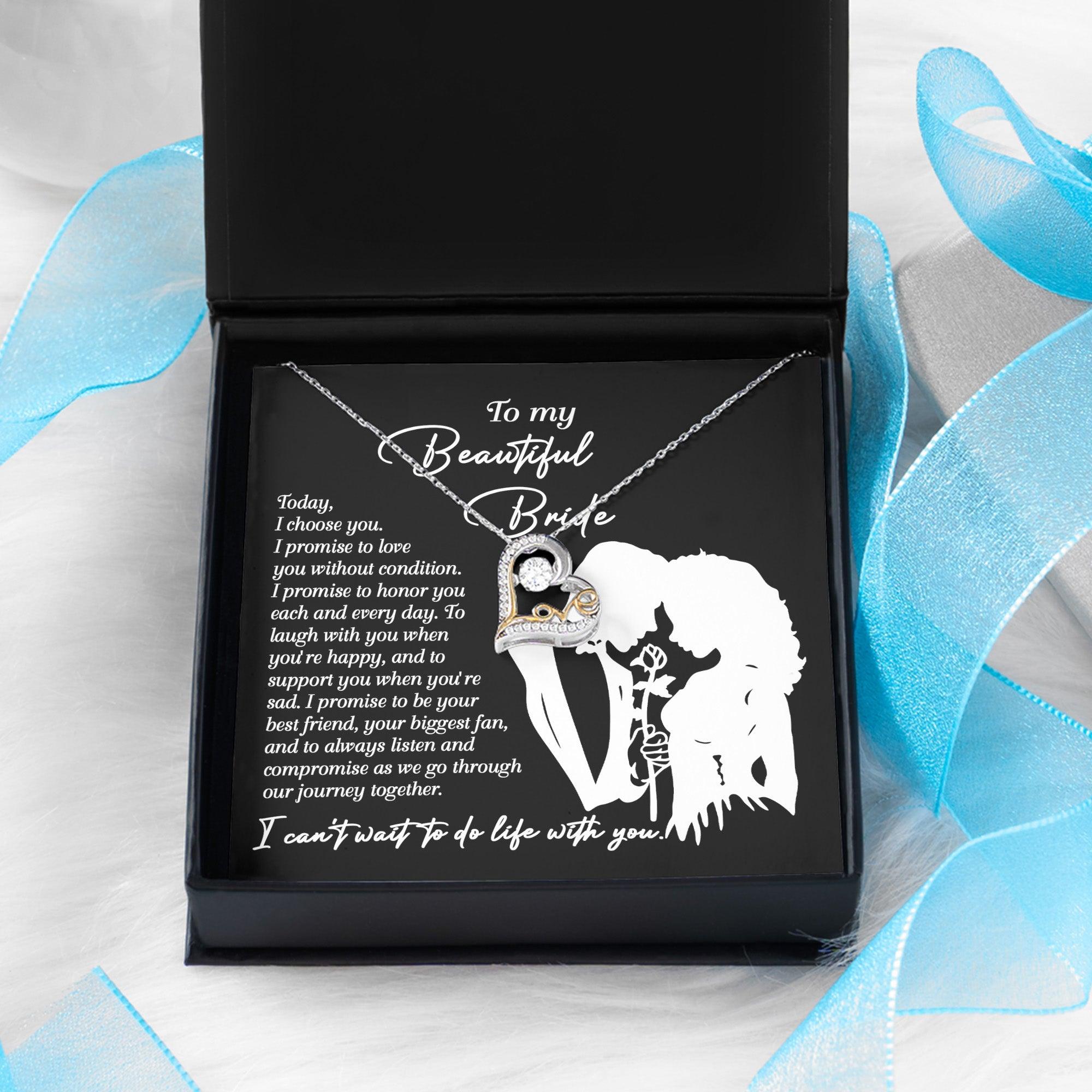 To My Beautiful Bride - I Choose You Love Dancing Heart Pendant Necklace Wedding Day Gift from Groom - Mallard Moon Gift Shop