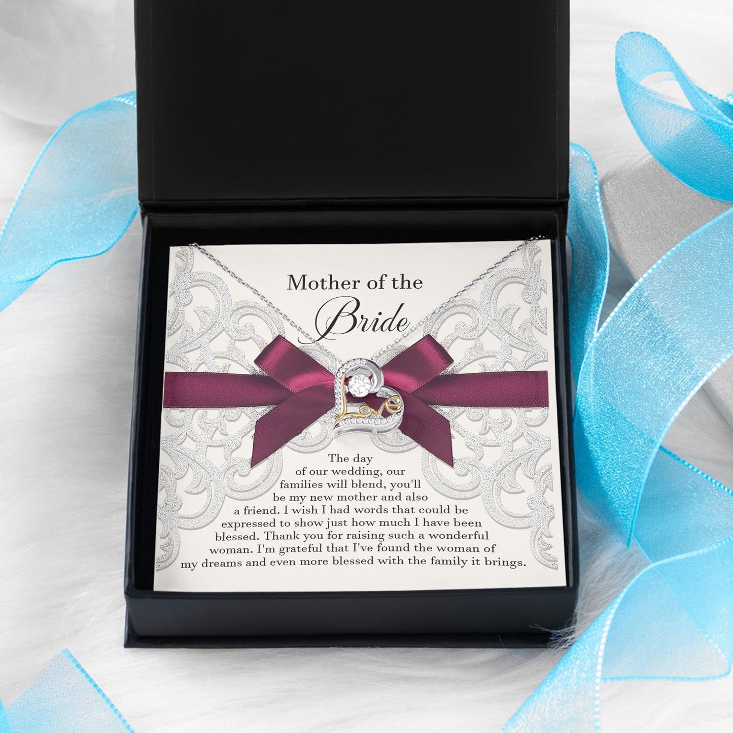 Mother of the Bride Wedding Day Gift Our Families Will Blend Love Dancing Heart Pendant Necklace - Mallard Moon Gift Shop