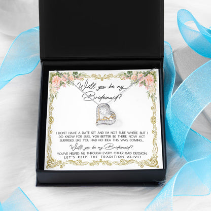 Bridesmaid Proposal Gift Keep The Tradition Alive -Love Dancing Heart Pendant Necklace Be My Bridesmaid Wedding Gift from Bride - Mallard Moon Gift Shop