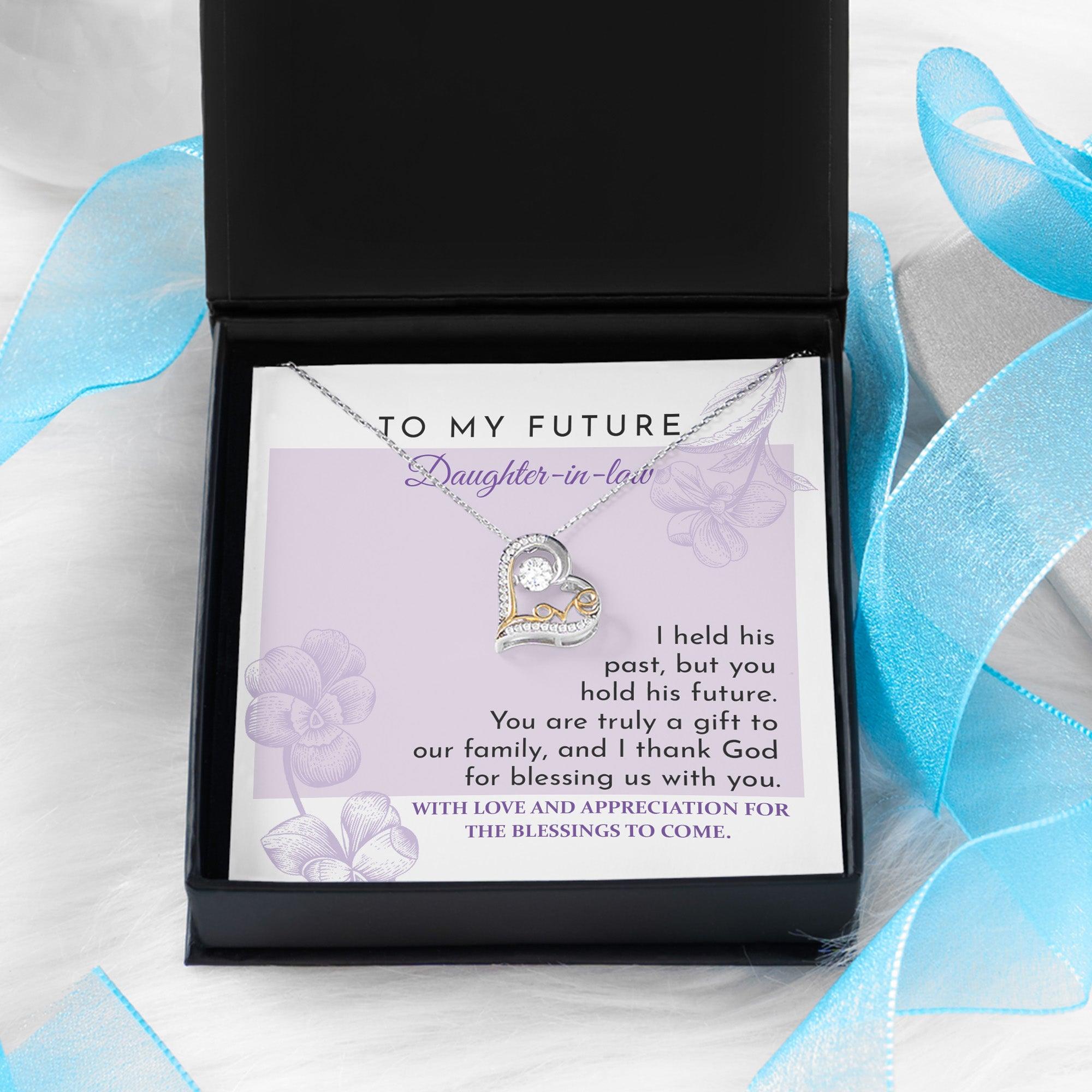 Future Daughter-in-law - You are a Gift to our Family Love Dancing Heart Pendant Necklace Wedding Gift for Bride - Mallard Moon Gift Shop