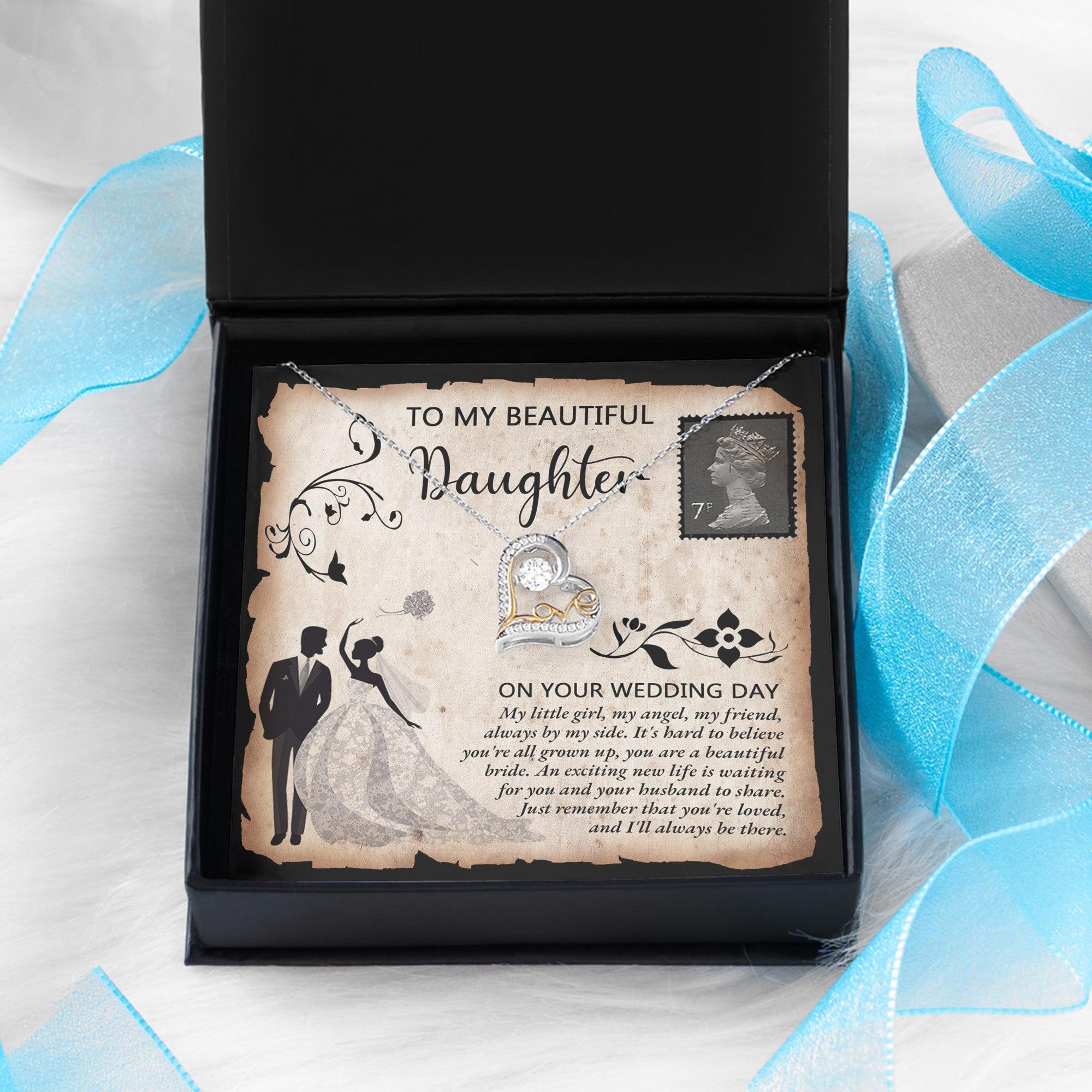 Daughter Wedding Day Gift for Bride Dancing Love Heart Pendant Necklace Gift from Mother and Father - Mallard Moon Gift Shop