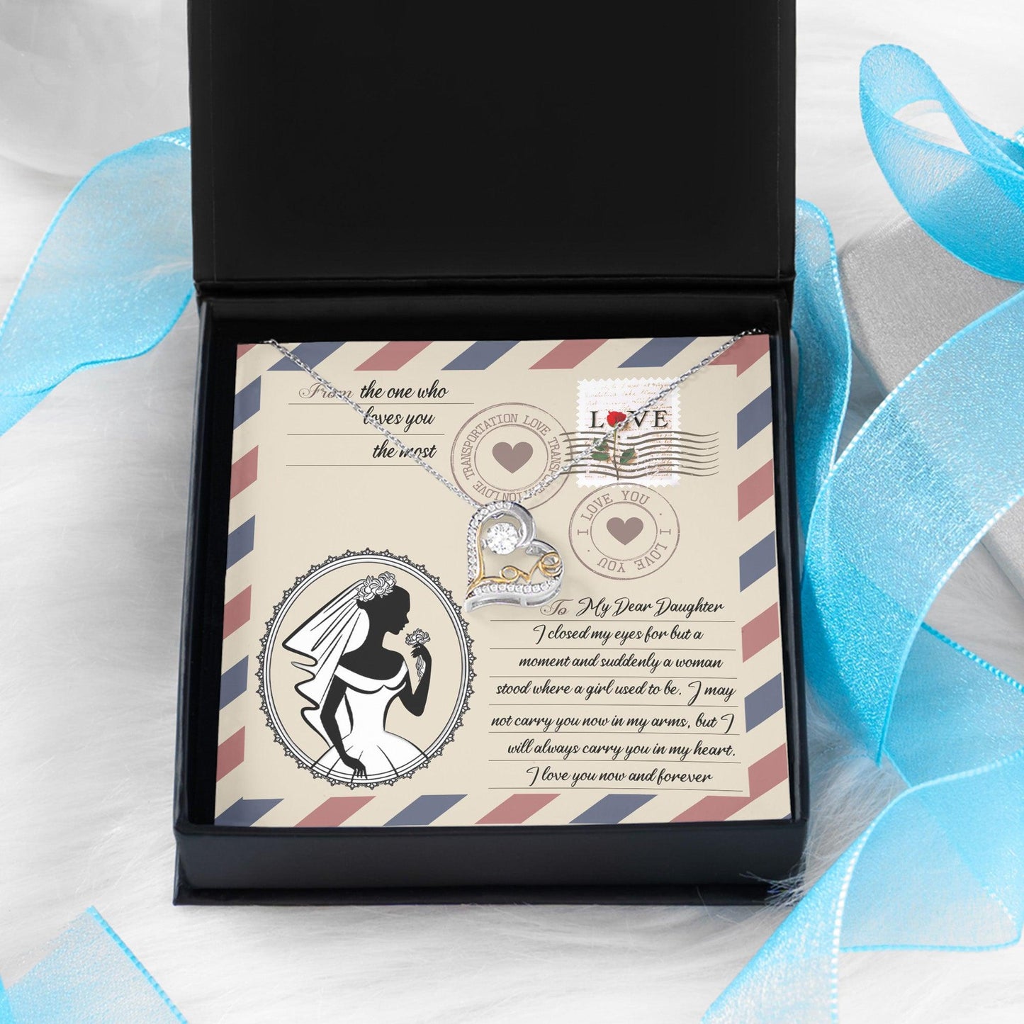 Daughter Wedding Day Gift for Bride Dancing Love Heart Pendant Necklace Gift from Mother and Father - Mallard Moon Gift Shop