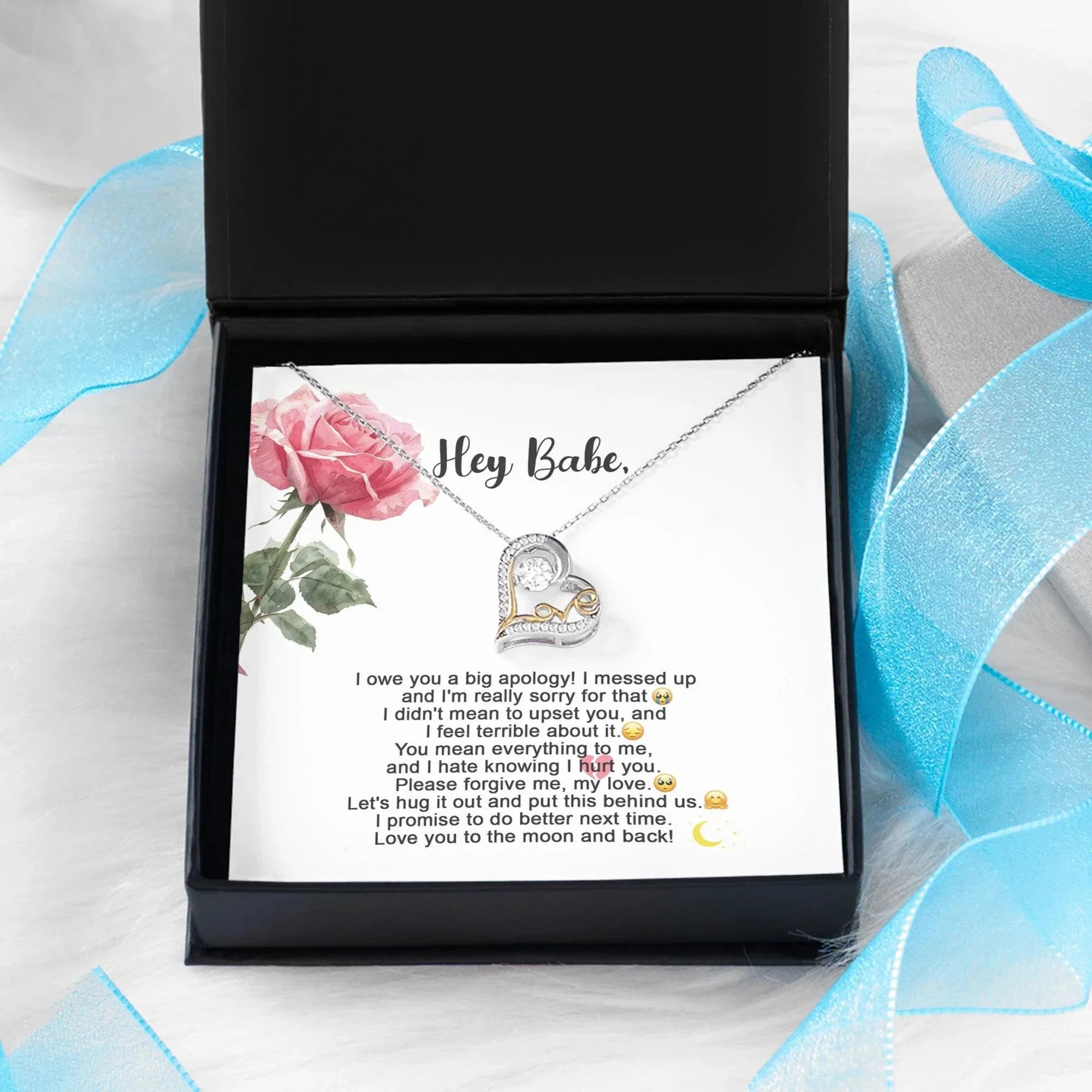 Apology Gift for Her - I'm Sorry, Please Forgive Me, Let's Hug It Out - Love Dancing Heart Pendant Necklace