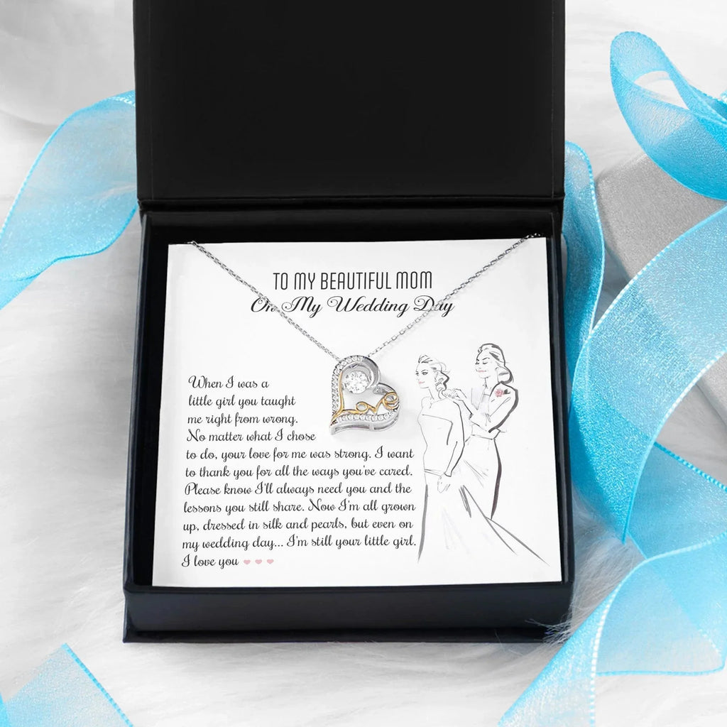 Gift for Mom Wedding Day - Always Your Little Girl Love Heart Pendant Necklace