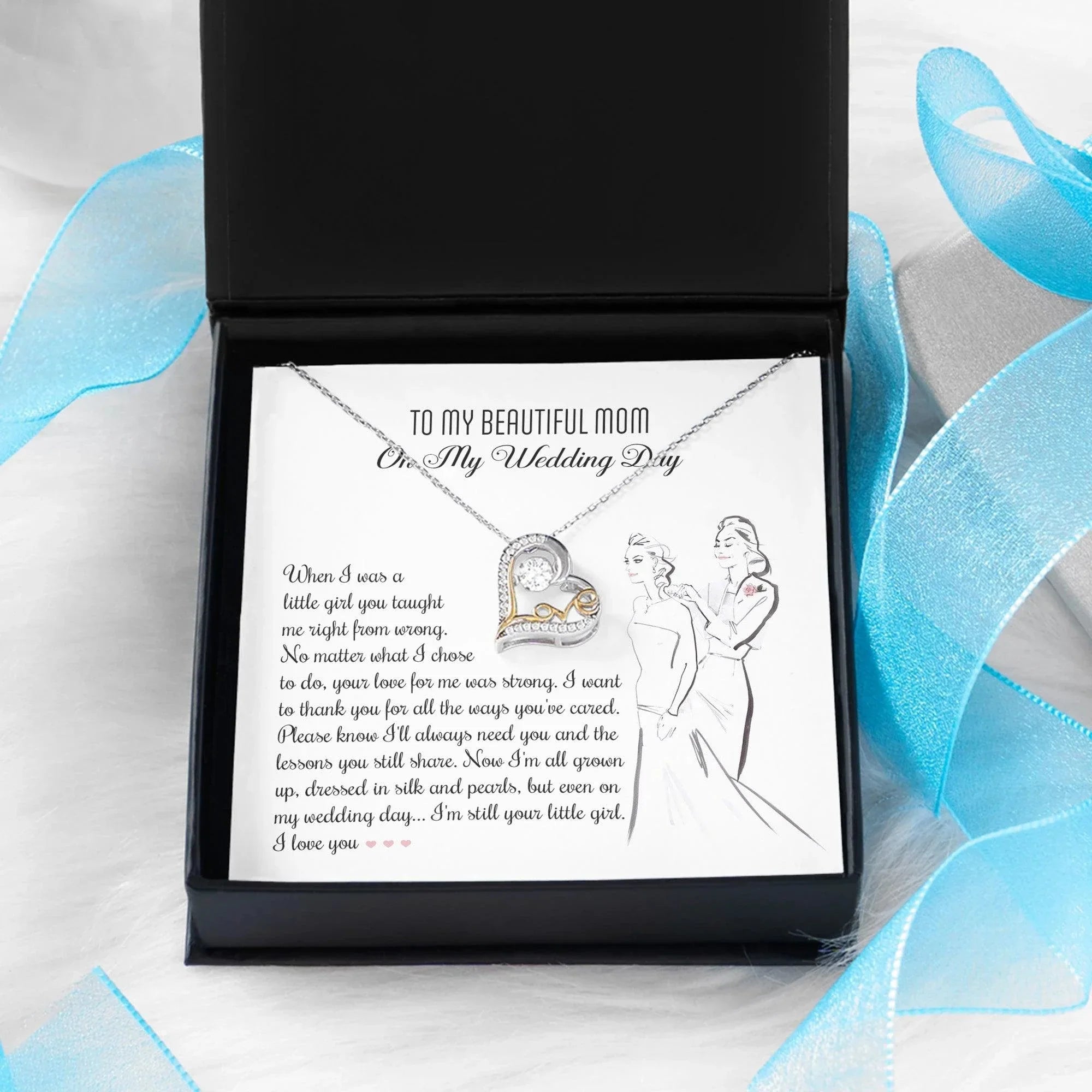 Gift for Mom Wedding Day - Always Your Little Girl Love Heart Pendant Necklace