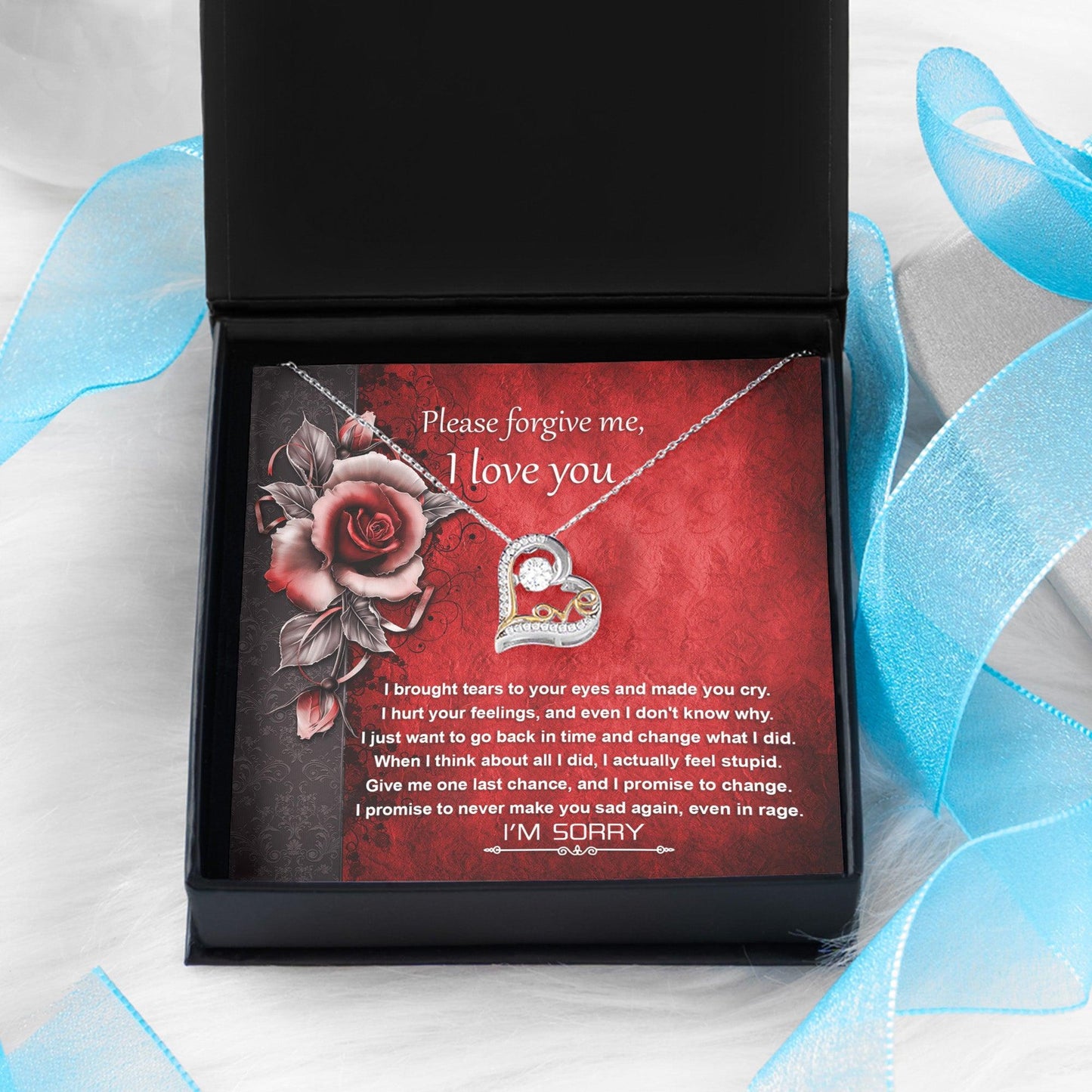 Apology Gift for Girlfriend, Wife, Soulmate - Sorry, One Last Chance - Love Dancing Heart Pendant Necklace - Mallard Moon Gift Shop