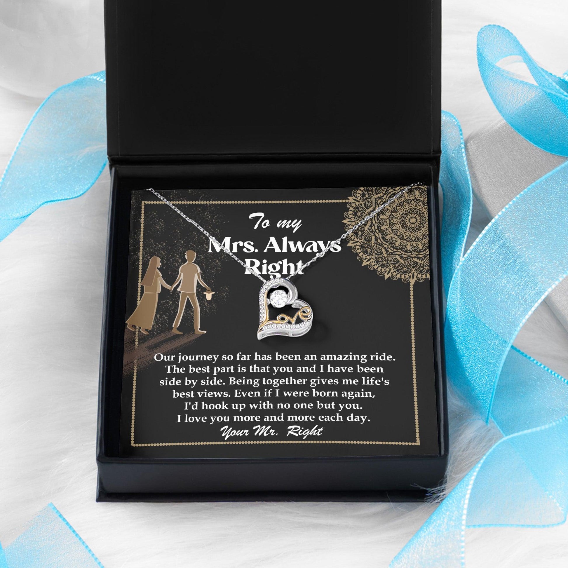 Wife Always Right Romantic Love Dancing Heart Pendant Necklace, Wedding, Anniversary, Birthday Gift from Husband - Mallard Moon Gift Shop