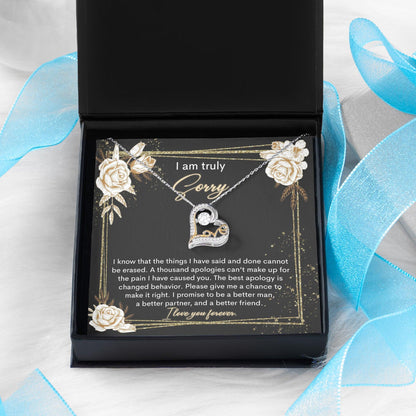 Apology Gift for Girlfriend, Wife, Soulmate - Sorry, Cannot Be Erased - Love Heart Pendant Necklace - Mallard Moon Gift Shop