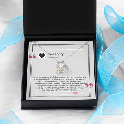 Apology Gift for Girlfriend, Wife, Soulmate - Sorry, I Care For You - Love Heart Pendant Necklace - Mallard Moon Gift Shop