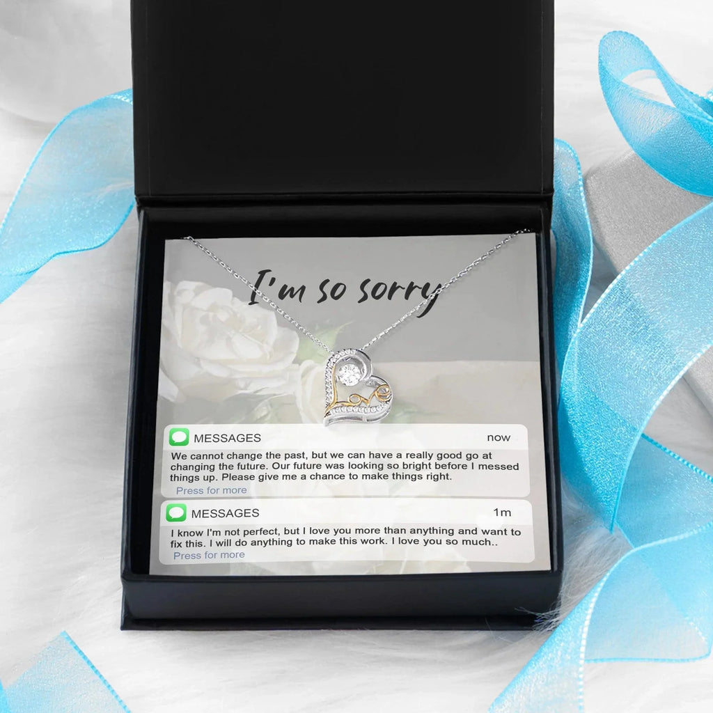 Apology Gift for Girlfriend, Wife, Soulmate - Sorry, I'm Not Perfect - Love Heart Pendant Necklace
