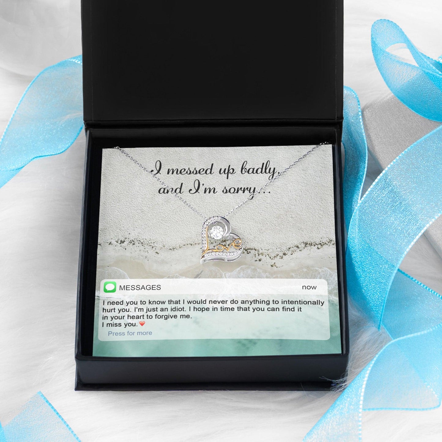 Apology Gift for Girlfriend, Wife, Soulmate - Sorry, I'm Just An Idiot - Love Heart Pendant Necklace - Mallard Moon Gift Shop