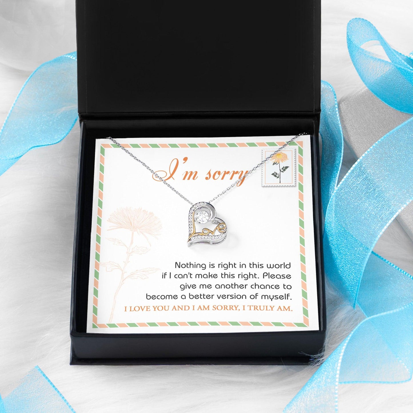 Apology Gift for Girlfriend, Wife, Soulmate - Sorry, Another Chance - Love Heart Pendant Necklace - Mallard Moon Gift Shop