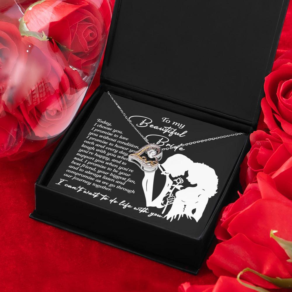 To My Beautiful Bride - I Choose You Love Dancing Heart Pendant Necklace Wedding Day Gift from Groom - Mallard Moon Gift Shop