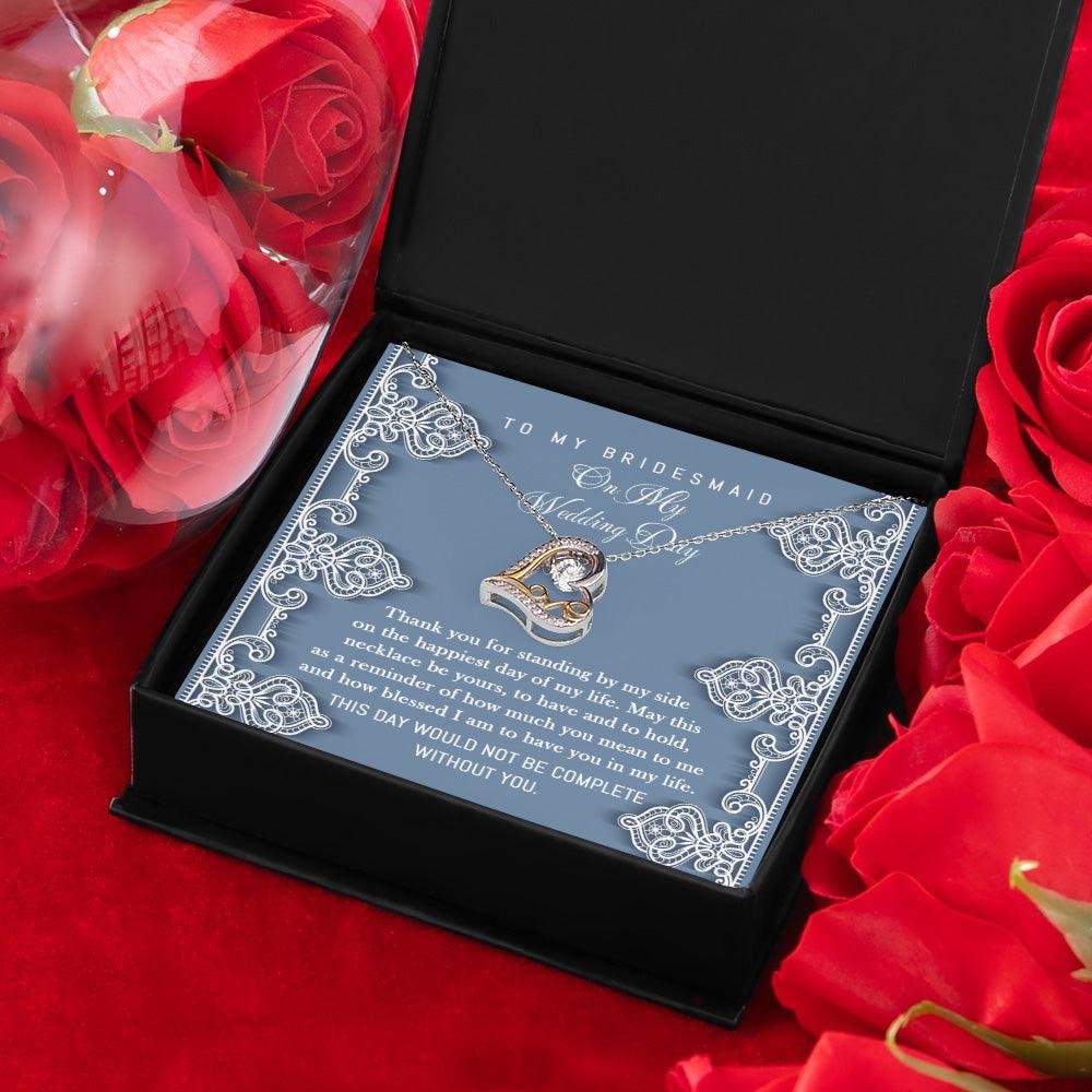 Bridesmaid Gift -Thank You for Standing By My Side Love Dancing Heart Pendant Necklace - Mallard Moon Gift Shop
