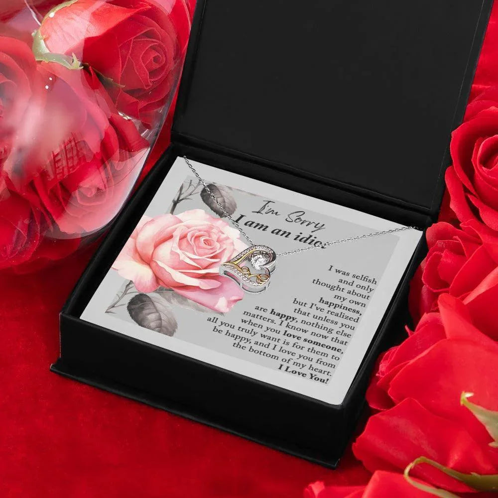 Apology Gift for Her - I'm Sorry I am an Idiot - Love Dancing Heart Pendant Necklace