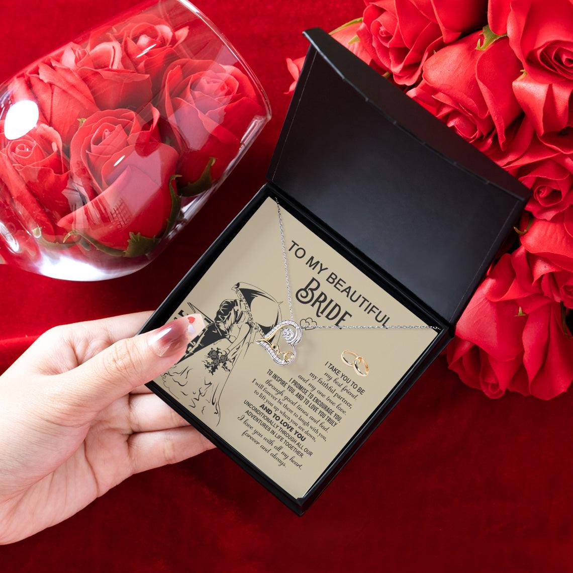 To My Beautiful Bride - My Best Friend, Faithful Partner Love Dancing Heart Pendant Necklace Wedding Day Gift - Mallard Moon Gift Shop