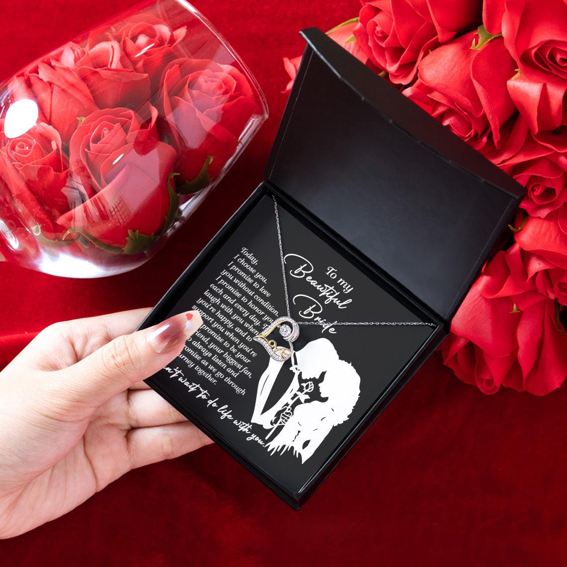 To My Beautiful Bride - I Choose You Love Dancing Heart Pendant Necklace Wedding Day Gift from Groom - Mallard Moon Gift Shop
