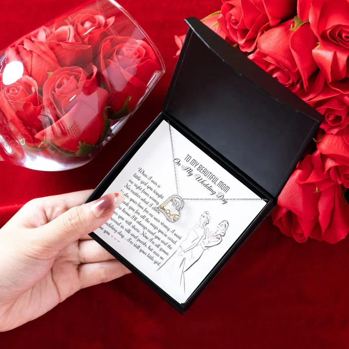 Gift for Mom Wedding Day - Always Your Little Girl Love Heart Pendant Necklace