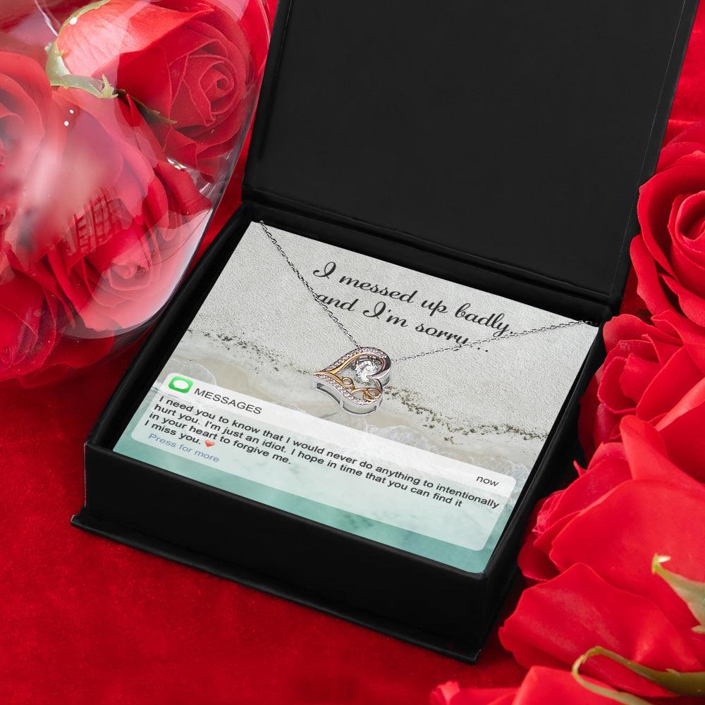 Apology Gift for Girlfriend, Wife, Soulmate - Sorry, I'm Just An Idiot - Love Heart Pendant Necklace - Mallard Moon Gift Shop