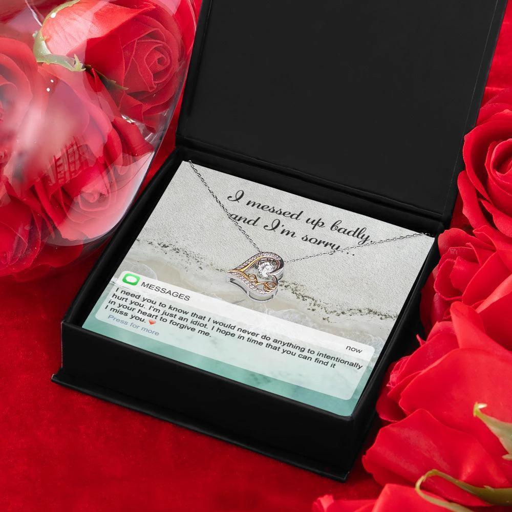 Apology Gift for Girlfriend, Wife, Soulmate - Sorry, I'm Just An Idiot - Love Heart Pendant Necklace