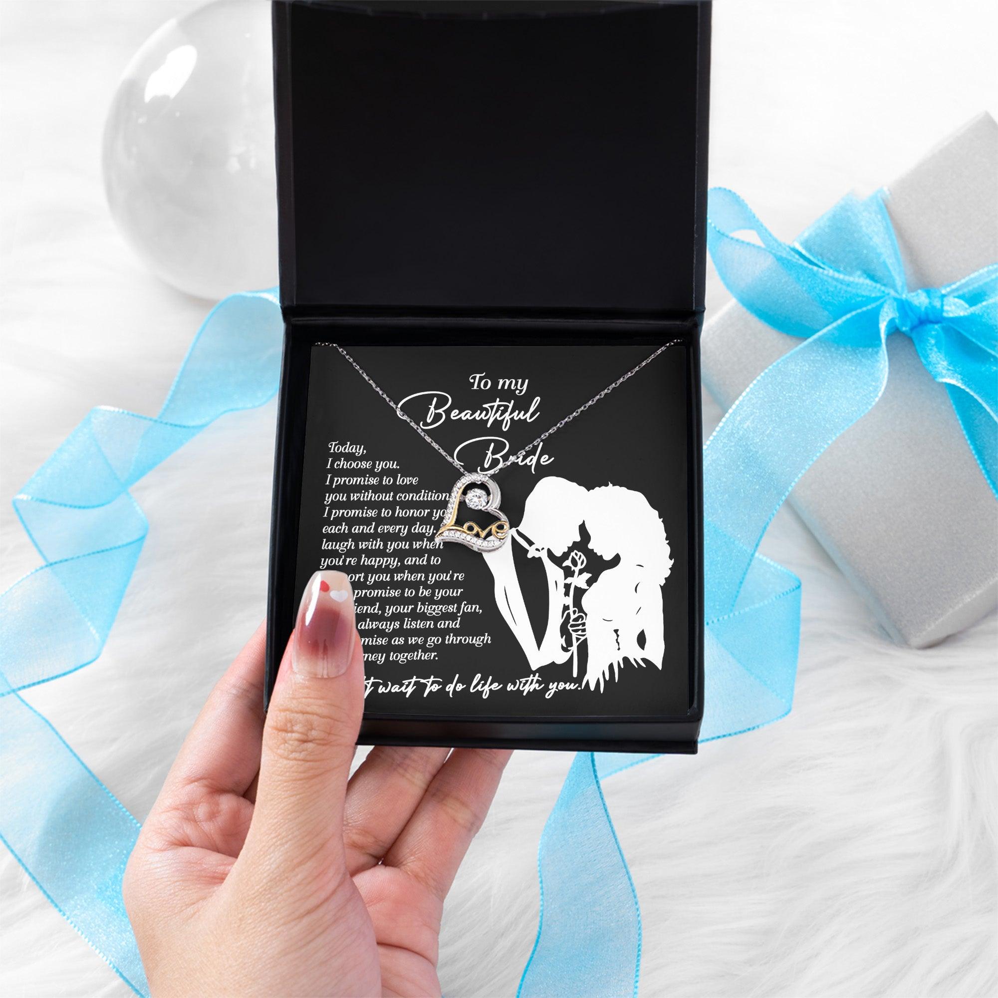 To My Beautiful Bride - I Choose You Love Dancing Heart Pendant Necklace Wedding Day Gift from Groom - Mallard Moon Gift Shop