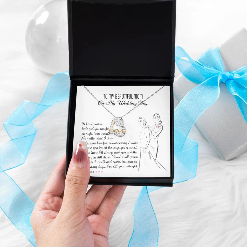 Gift for Mom Wedding Day - Always Your Little Girl Love Heart Pendant Necklace