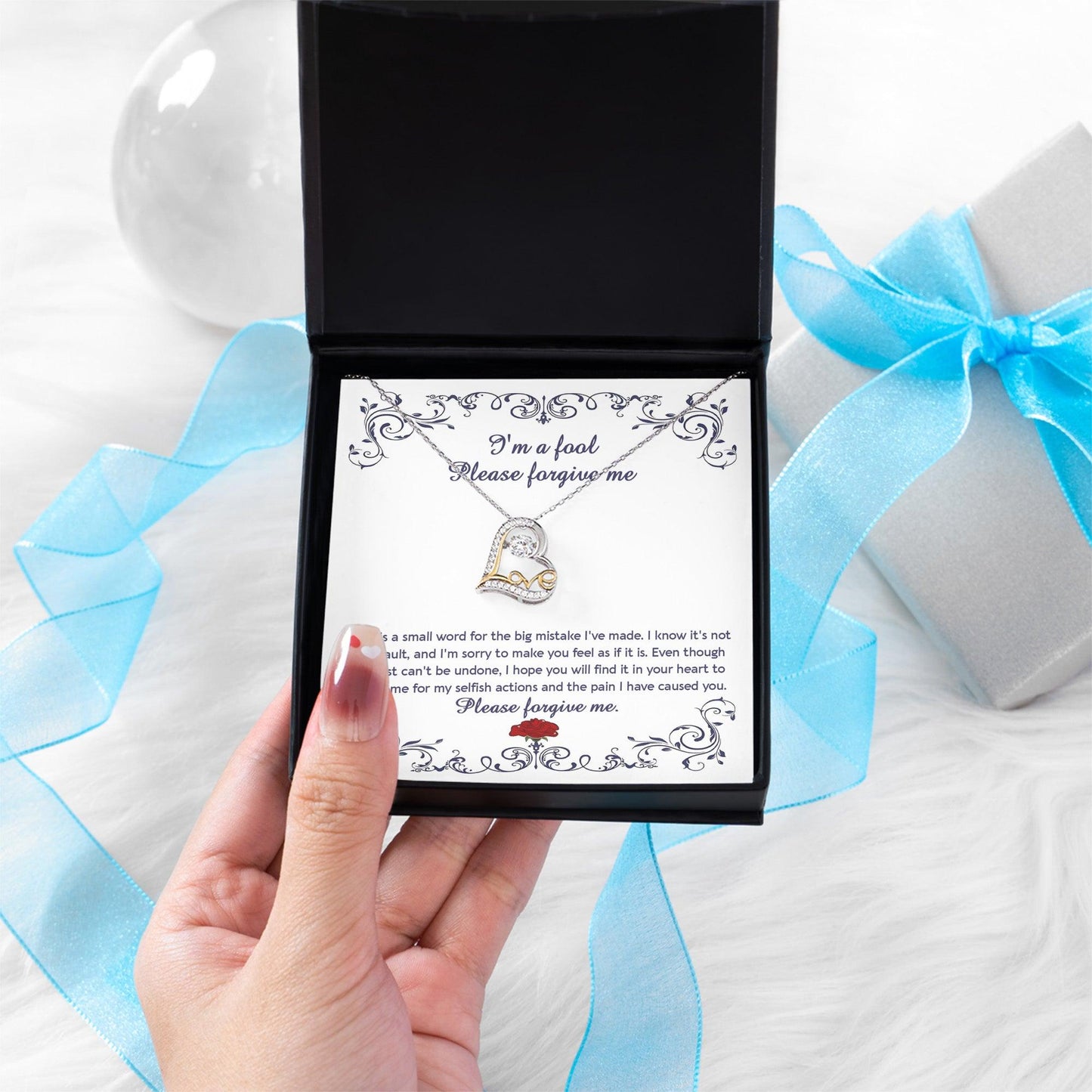 Apology Gift for Girlfriend, Wife, Soulmate - Sorry, I'm A Fool - Love Heart Pendant Necklace - Mallard Moon Gift Shop