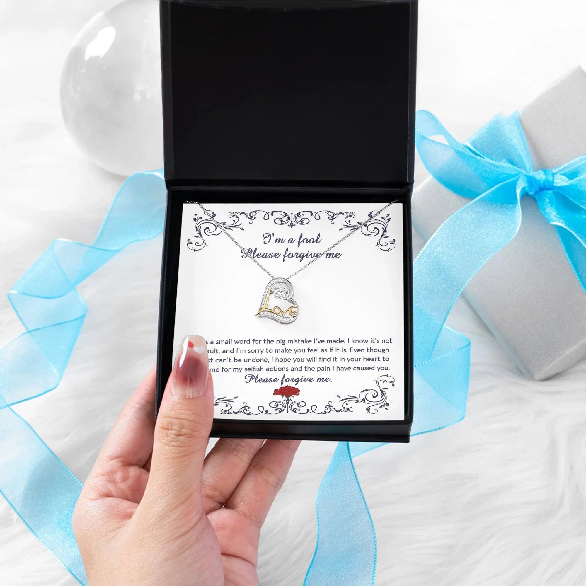 Apology Gift for Girlfriend, Wife, Soulmate - Sorry, I'm A Fool - Love Heart Pendant Necklace