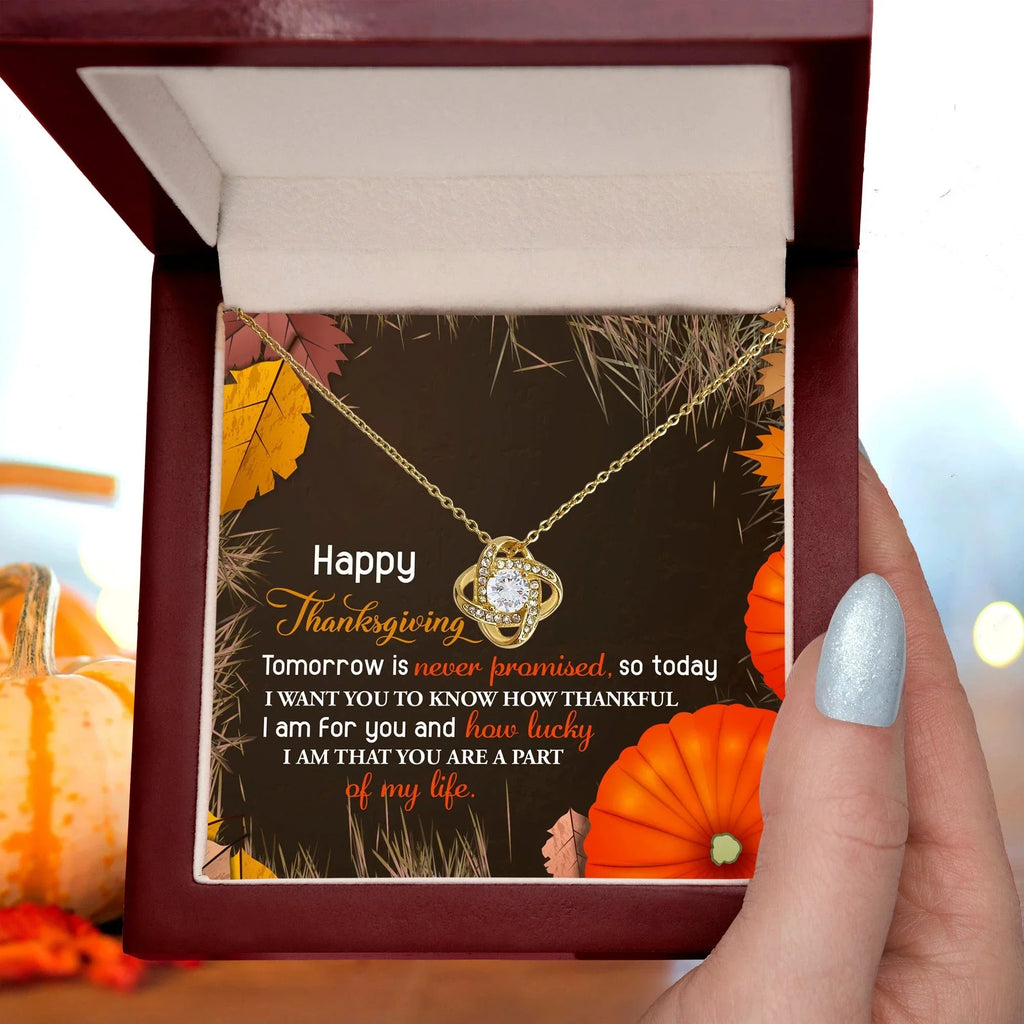 Thanksgiving Gift for Her – “How Lucky I Am” Love Knot Necklace with Message Card | Heartfelt Gratitude Gift for Mom, Wife, or Friend