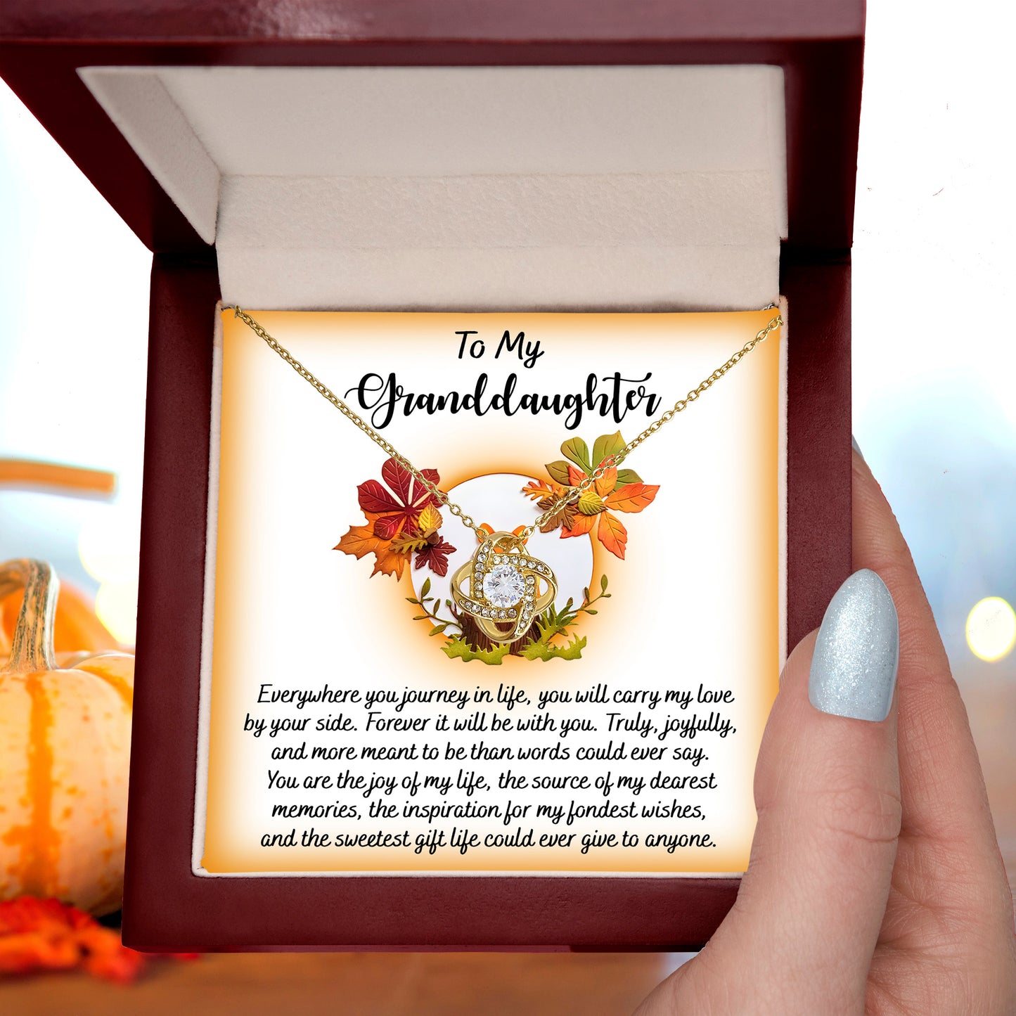 To My Granddaughter – Love Knot Necklace | Cute Fox Woodland Message Card | “Everywhere You Journey” Sentimental Gift from Grandparent