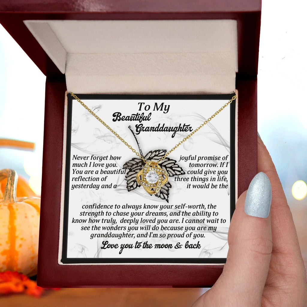 To My Beautiful Granddaughter – Love Knot Necklace Gift | “Love You to the Moon & Back” Message Card | Grandparent Gift for Birthday, Graduation, or Christmas