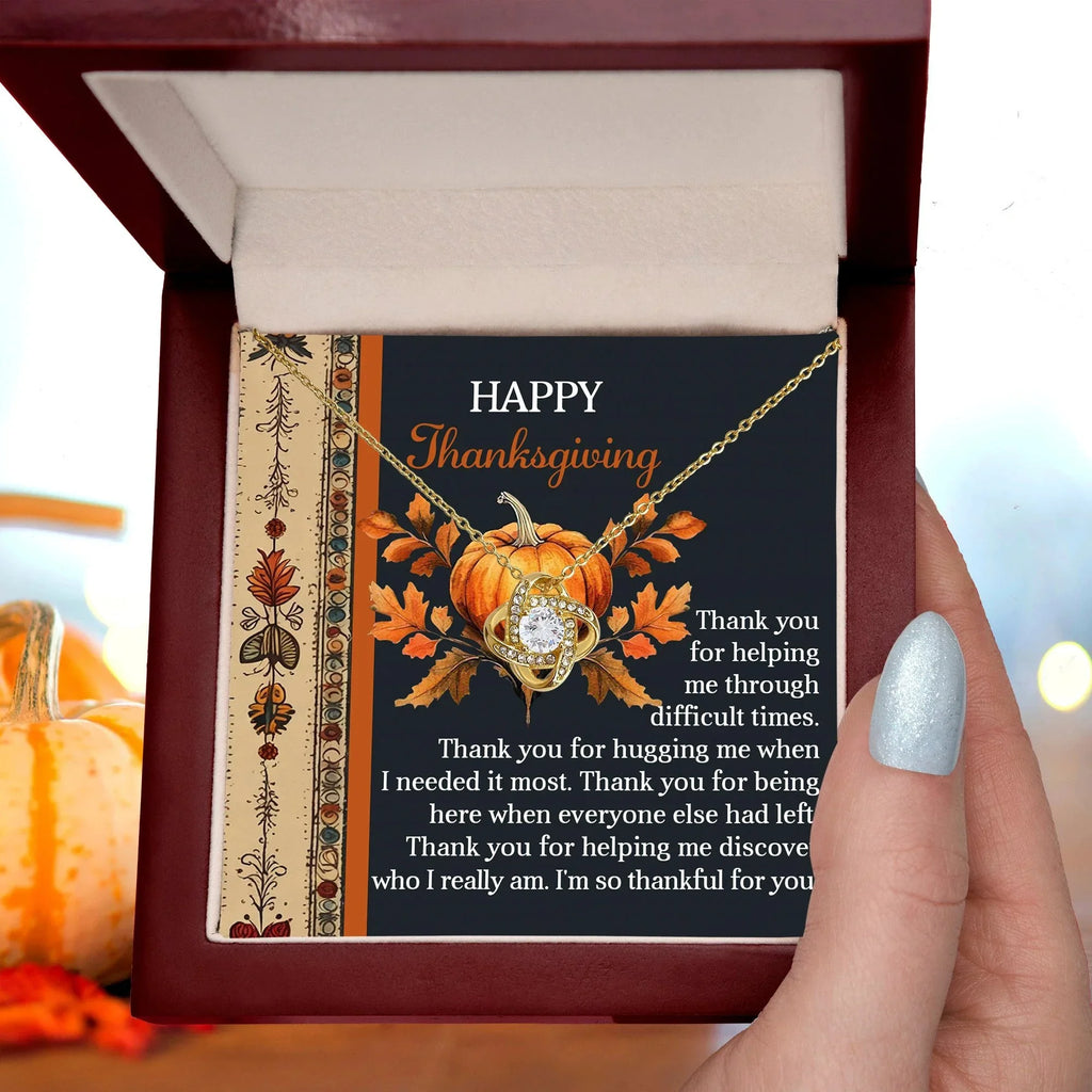 Thanksgiving Gift for Her – “Through Difficult Times” Love Knot Necklace with Message Card | Gratitude Gift for Her