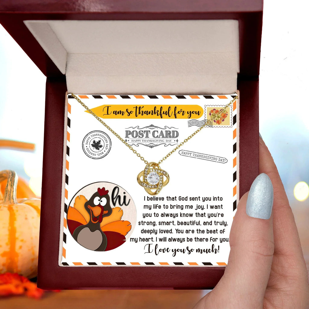 Thanksgiving Gift for Her – “The Beat of My Heart” Love Knot Necklace with Message Card | Romantic Gratitude Gift for Daughter, Wife or Girlfriend