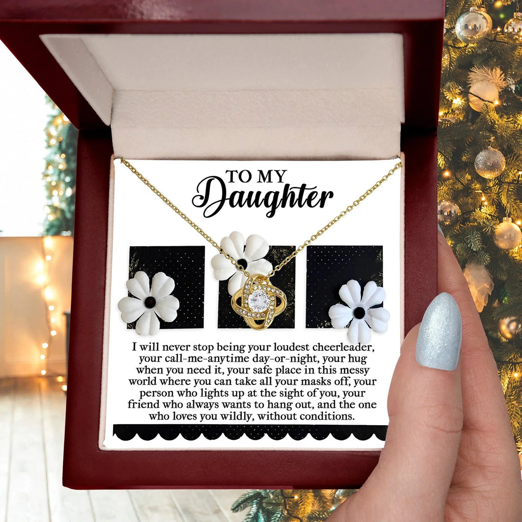 Gift for Daughter - Loudest Cheerleader - Love Knot Pendant Necklace