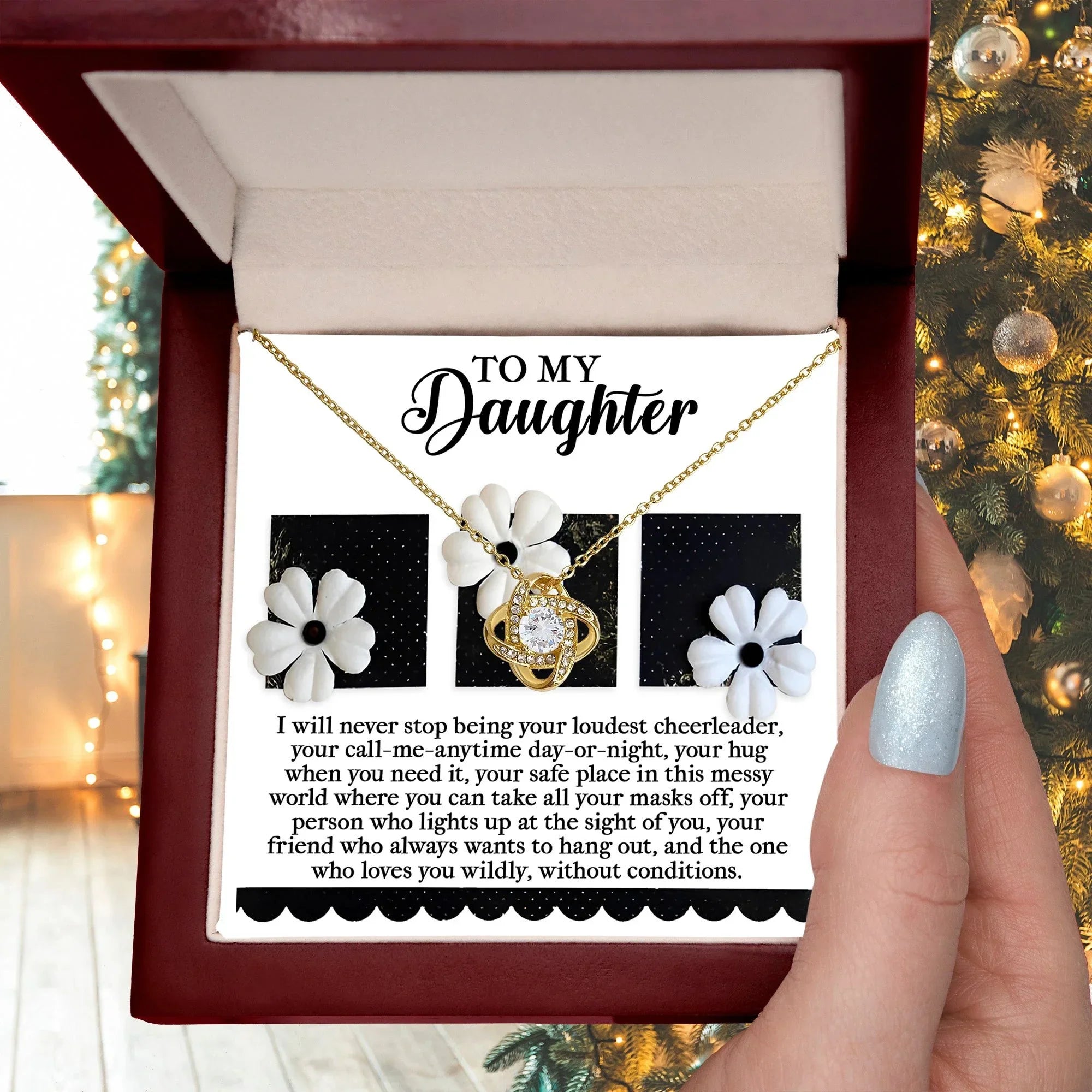 Gift for Daughter - Loudest Cheerleader - Love Knot Pendant Necklace