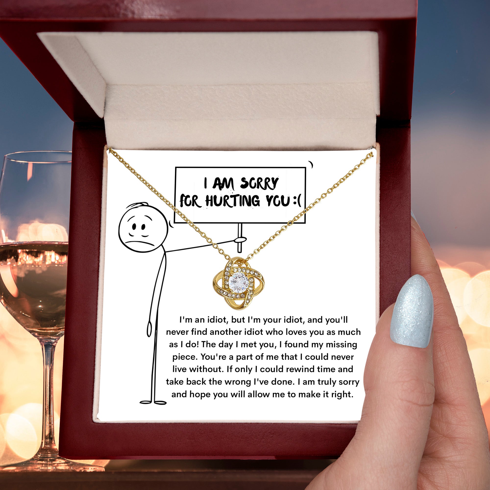 Apology Gift for Girlfriend, Wife, Soulmate - Sorry, Missing Piece - Love Knot Pendant Necklace - Mallard Moon