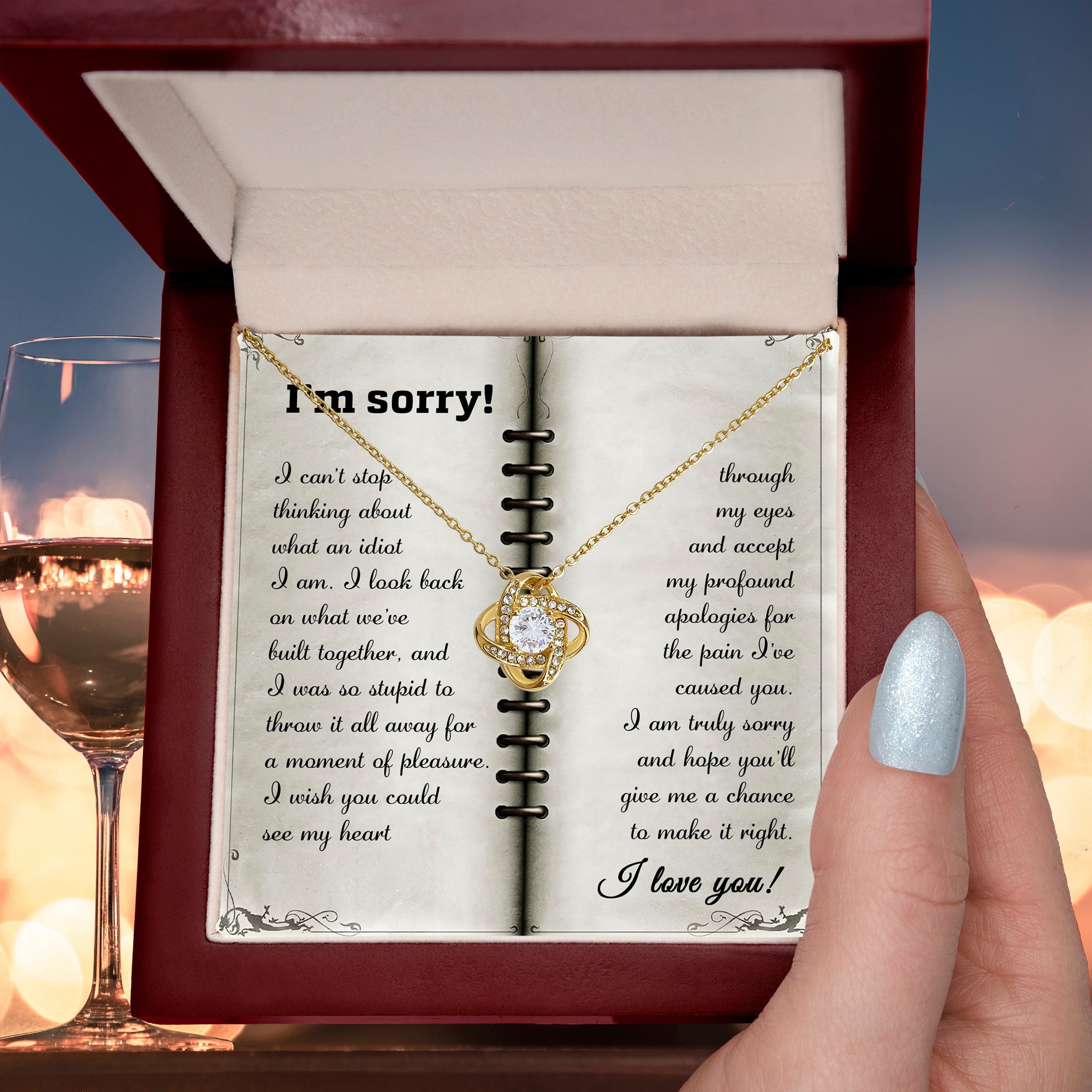 Apology Gift for Girlfriend, Wife, Soulmate - Sorry, What An Idiot - Love Knot Pendant Necklace - Mallard Moon