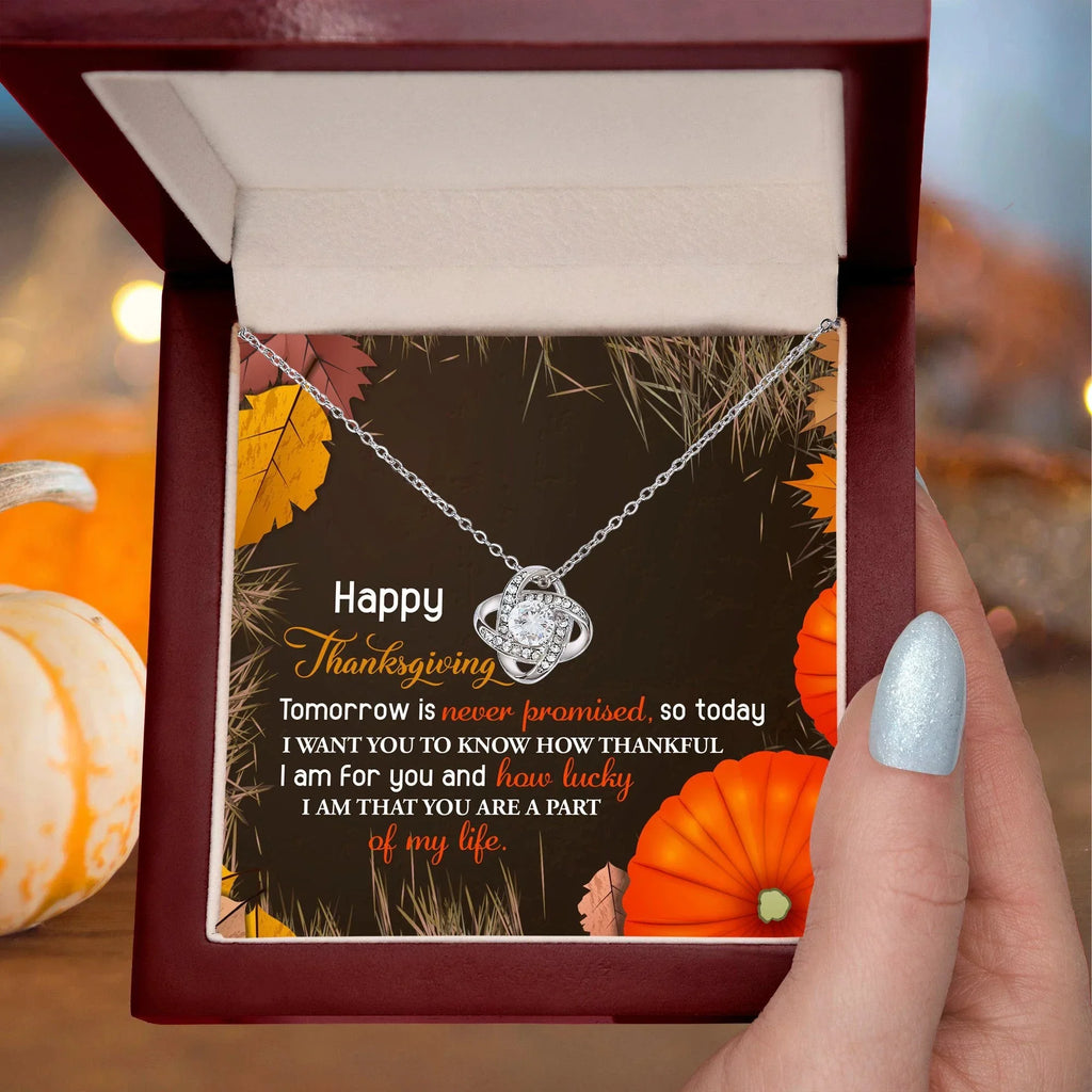 Thanksgiving Gift for Her – “How Lucky I Am” Love Knot Necklace with Message Card | Heartfelt Gratitude Gift for Mom, Wife, or Friend