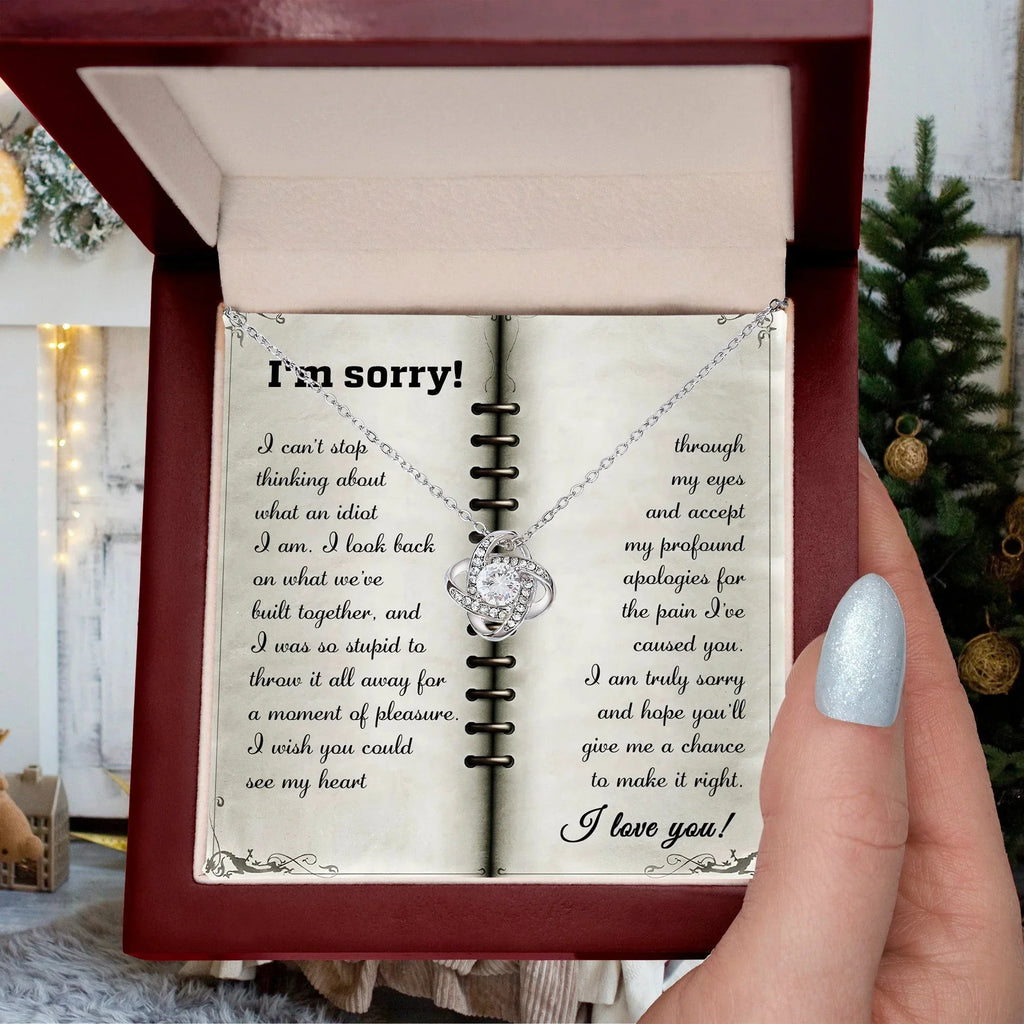 Apology Gift for Girlfriend, Wife, Soulmate - Sorry, What An Idiot - Love Knot Pendant Necklace